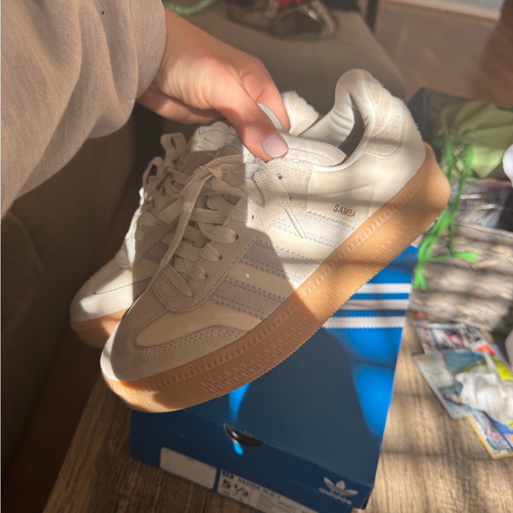 Adidas Samba Shoes in Cream and Brown